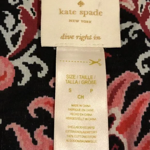 Kate Spade NY Cover Up Small Black Pink White Floral Pullover Sleeveless - Picture 5 of 9